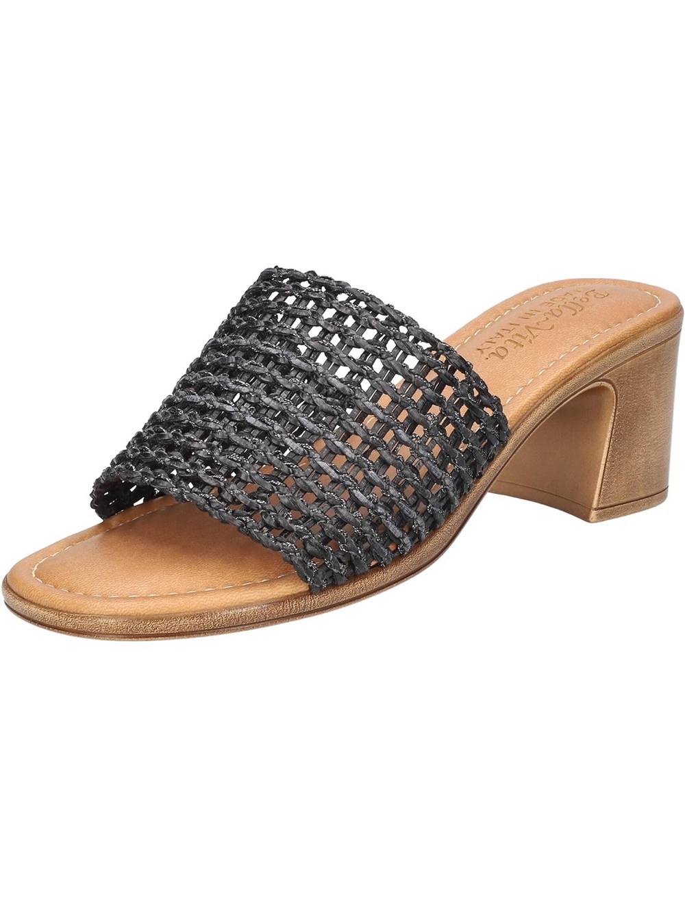 Bella Vita Black Woven Slide Heel with Tan Footbed